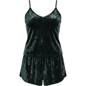 Victoria's Secret PINK Forest Green‎ Crushed Velvet Pajama Set Cami Shorts M L